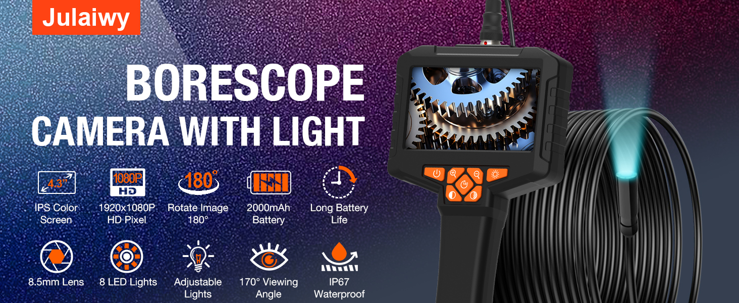 Borescope Endoscope Camera with Light IP67 Waterproof Endoscope 1080 HD Inspection Camera
