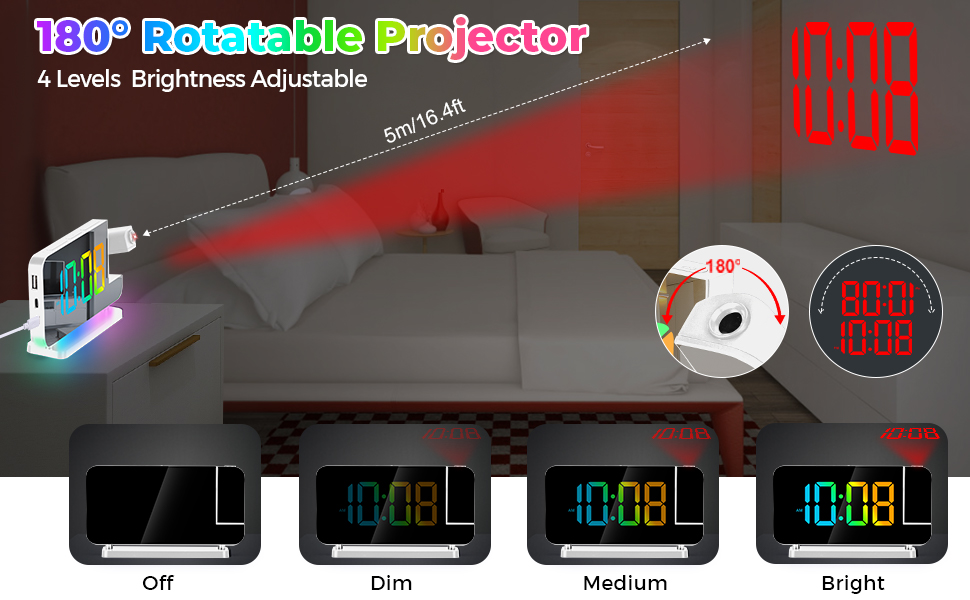 Projection alarm clock with usb charger port