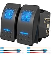 RVBOATPAT 2PCS Marine Boat Rocker Switch 12V 20A,Light Bar Switch Blue LED Light 5 Pin ON-Off for...