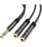 Headset Splitter Adapter KINGTOP 3.5mm Audio Stereo Y Splitter Cable Male to 2 Port 3.5mm Female ...