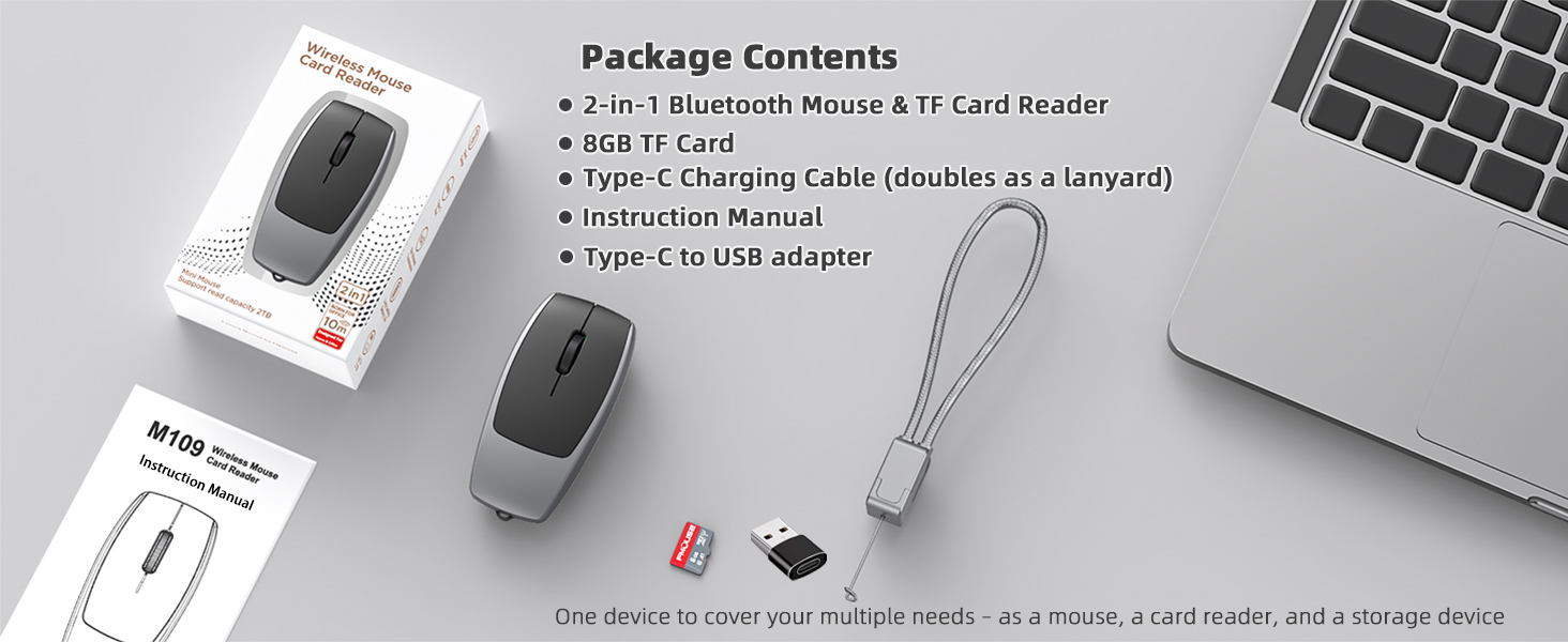Mini 2-in-1 Wireless Bluetooth Mouse &amp;amp; TF Card Reader - 8GB TF Card Included