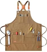 AFUN Work Aprons for Men with Large Pockets, Cotton Canvas Cross Back Heavy Duty Adjustable Tool ...