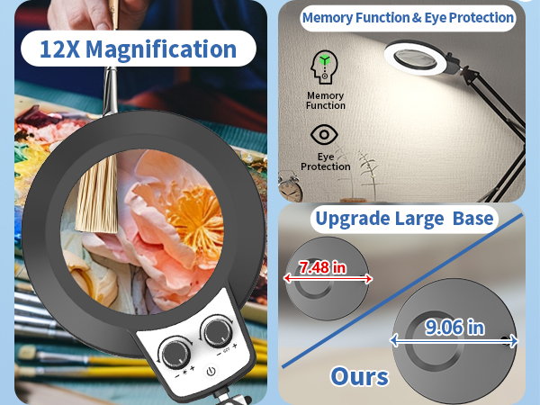 12x magnification, upgraded large base, eye protection led magnifying lamp