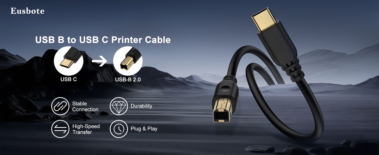 USB B to USB C Printer Cable