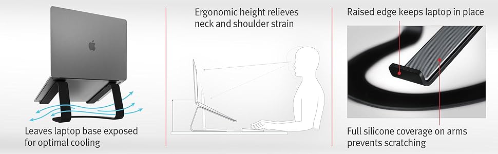 optimal cooling, ergonomic height, silicon prevents scratching