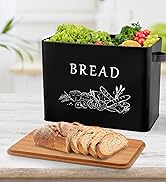 TeamFar Bread Box with Wooden Lid, 13.1” x 7.2” x 9.7” Metal Bread Container Storage Holder for F...
