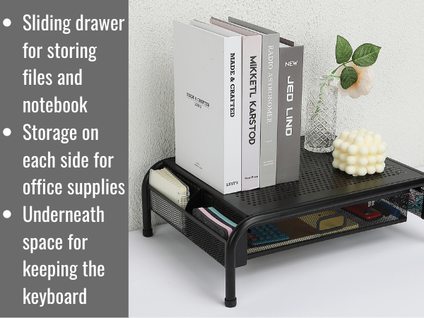 Mr. Pen- Metal Mesh Monitor Stand with Drawer, Computer Monitor Stand for Desk