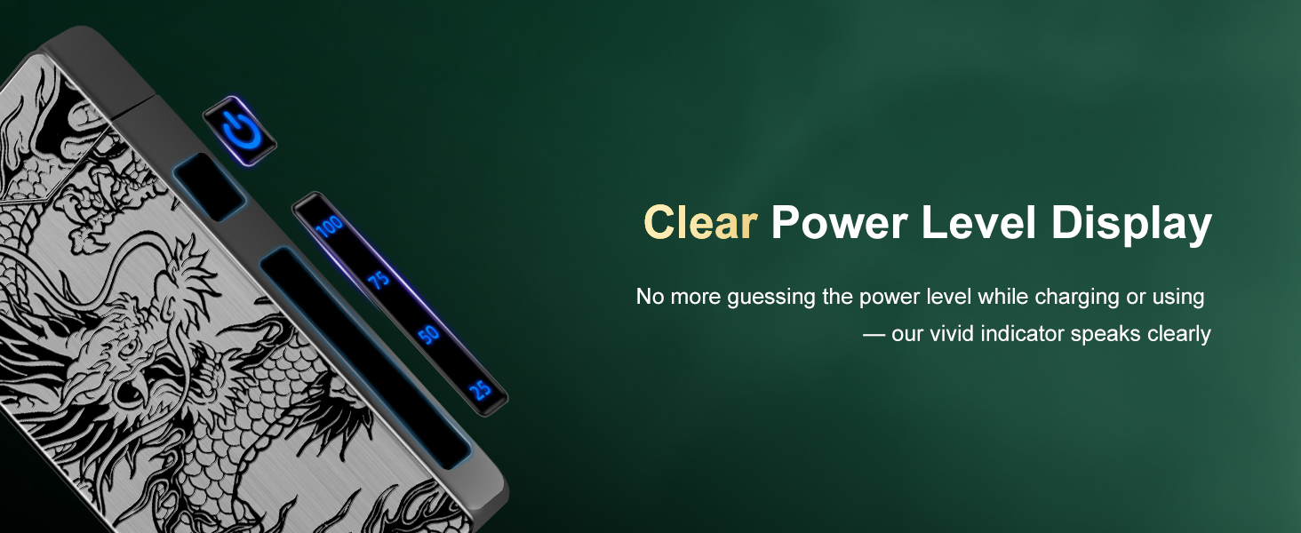 Text reads 'Green Power Level Display'. Technical interface diagram showing blue illuminated power level indicators.