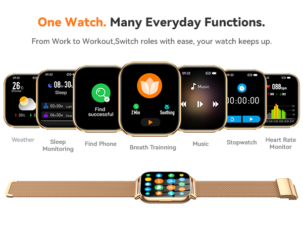 smart watch with Calorie Tracker, Stopwatch, Pedometer, Music Playback/Control, Weather