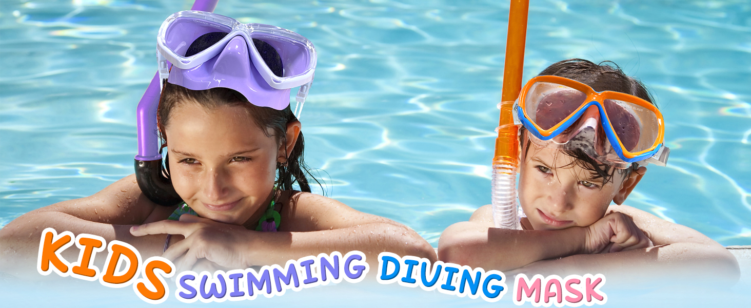 Kids Swim Goggles Snorkel Diving Mask for Youth(5-15), Anti-Fog 180° Clear View 
