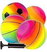 Mini Rainbow Sports Balls - 5 Inch (Pack of 4) Inflatable Vinyl Balls for Kids and Toddlers with ...