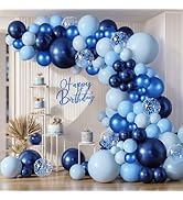 Blue Balloon Arch kit, Navy Dark Metallic Blue and Matte Light Blue Balloons Garland with Blue Co...