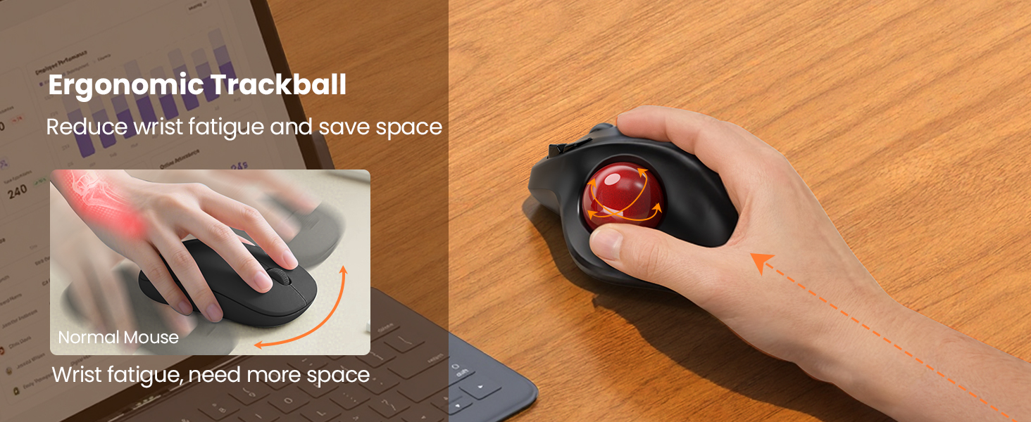 Wireless Trackball Mouse with 5-Level DPI, Ergonomic Mouse