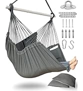 XXL Hammock Chair Hanging Rope Swing with 2 Cushions - Max 500lbs-Perfect for Patio, Porch, Bedro...