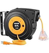 VEVOR Retractable Extension Cord Reel, 50 FT Heavy Duty 14AWG/3C SJTOW Power Cord with Lighted Tr...
