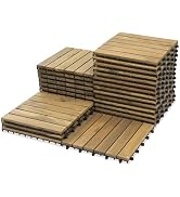VICTORY RELAX Acacia Wood Flooring Interlocking Deck Tiles for Patio Decor 27 Pcs 6 slats - Water...