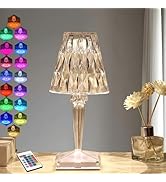 Crystal Table Lamp Touch Light, LED Night Lights USB rechargeable Cordless Lamp with 16 Color Rem...