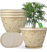 Nooulap 4 Pack 16 Inch Plant Pot with Drainage Hole, Plastic Large Indoor Outdoor Planter, Decora...