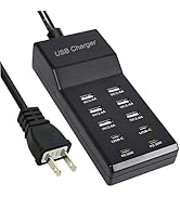 USB Charger, USB Charging Station with 10-Port for Phones, Watch,Tablets, Smartphones (Black, 6 U...