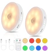 Okerich RGB LED Rechargeable Motion Sensor Night Light with Remote, Bright &amp; Dimmable &amp; Long-Last...