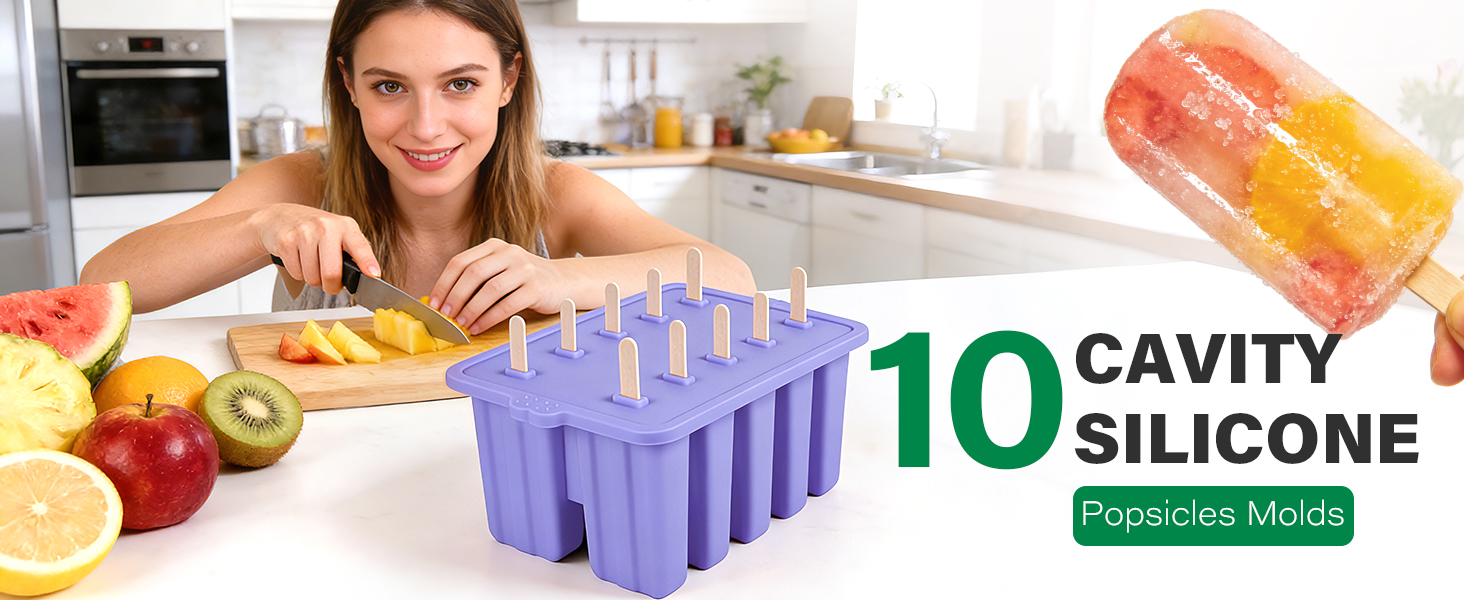 Purple 10 Cavites Silicone Popsicle Molds,Popsicle Makers