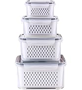 Ronanemon 4 Pack Fridge Food Storage Container Set with Lids with Strainer, Fruit Vegetable Stora...