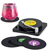 Valdivia Vinyl Record Coasters for Drinks with Records Player, Retro Album Coasters Set of 6, Fun...