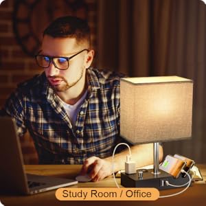 Bedside Table Lamp with Type C Charging Port for Office and Study Room