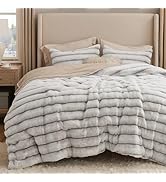 Bedsure Fluffy Comforter Set Queen - Faux Fur Comforter Queen Size Khaki, Soft Shaggy Bedding Com...