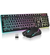 RedThunder K10 Wireless Gaming Keyboard and Mouse Combo, LED Backlit Rechargeable 3800mAh Battery...