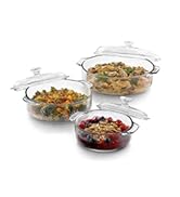 Libbey Baker's Basics 3-Piece Casserole Baking Dish Set with Glass Covers, 102.4 oz, Clear