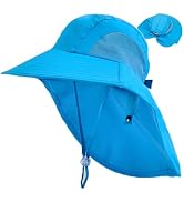 Kids Sun Hat Neck Flap UV-Protection Wide Brim Quick-Drying Breathable Summer Beach Hat Adjustabl...