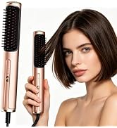 Hair Straightener Brush 2-in-1, Wired Hot Comb with Cooling Fan for Long-Lasting Style, Reduces H...