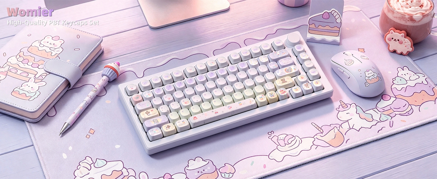 Cute PBT Keycaps Set,Kawai Keycaps MOA Profile,Colored Creamy Keycap