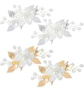 4 PCS Pearls Flower Hair Clips Bridal White Floral Silver Leaf Vine Hair Pieces Silver Pearl Hair...