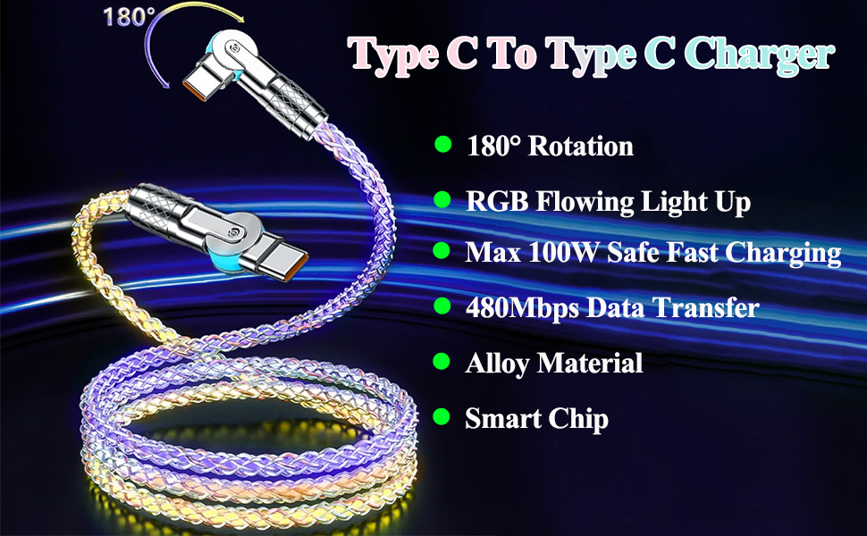 180 degree RGB usb c to type c cable