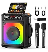 HWWR Karaoke Machine, Portable Bluetooth Speaker with 2 Wireless Microphones for Adults &amp; Kids,Si...