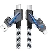 2Pack 4 in 1 USB C Cable for Lightning Cable, 60W Dual C to C Cable 3FT Flat Braided Multi Fast C...