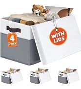 Criusia 4 Pack Large Storage Bins with Lids - 23 QT Stackable Closet Organizers and Storage Baske...