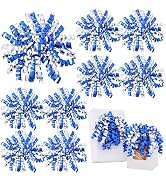 TONIFUL 6 Inch Blue and Silver Shiny Curly Ribbon Bows 8 Counts Self-Adhesive Gift Bows for Gift ...