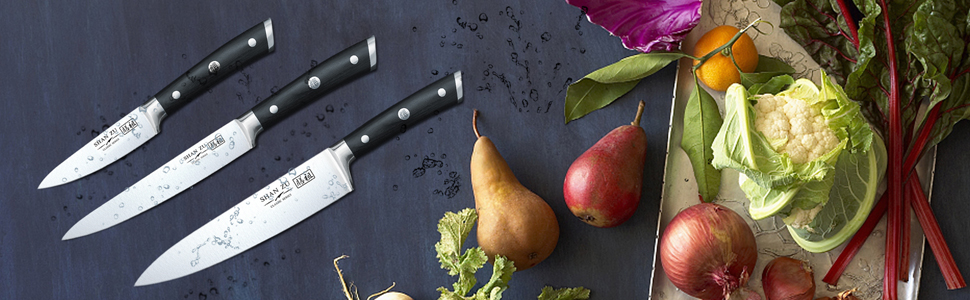SHAN ZU Kitchen knife, Chef Knife, Paring Fruit Knife Utility Knives Set 3 piece Cutlery Kitchen Coo...