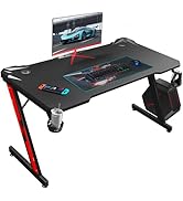 Homall Gaming Desk, Computer Desk with Carbon Fiber Surface, Gaming Table Z Shaped PC Gaming Work...