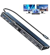 USB C Docking Station Dual Monitor, 12-in-1 Laptop Dock with Dual HDMI 4K@30~60Hz, PD-in 100W, 4*...