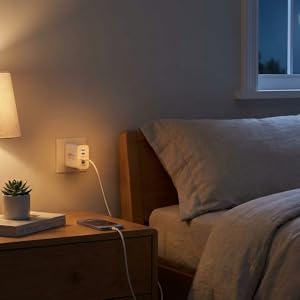 40W type c charging block in bedroom wall outlet for safe overnight phone charging