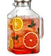1 Gallon thickened Square Glass Pitcher with Lid, Classic Stripes Water Pitchers for Fridge, Boro...