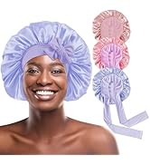 my novel things 3Pcs Satin Bonnet for Sleeping Women Large Adjustable Hair Bonnet with Tie Band S...