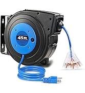 SURAIELEC 12 Gauge Retractable Extension Cord Reel, 45 FT 12 AWG/3C SJTOW Heavy Duty Power Cord, ...
