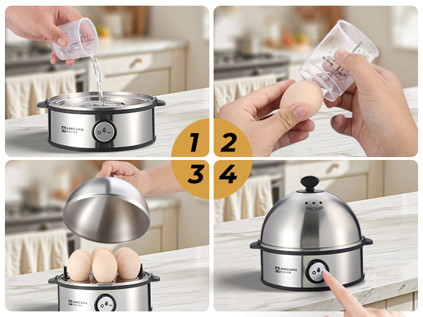 Steps for making boiled eggs.