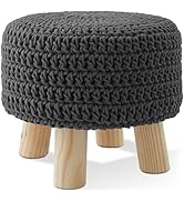 Casafield Pouf Ottoman Footstool, 13" Round x 11" High, Hand-Knitted Cotton Footrest, Non-Skid Wo...