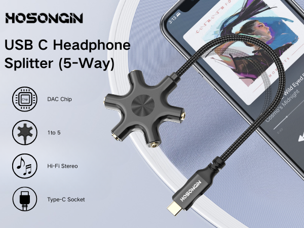 USB C Headphone Splitter (5-Way)
